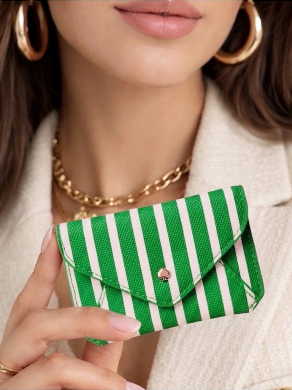 kate spade x Target  Green & White Striped Envelope Card Case - Mini Clutch NWT